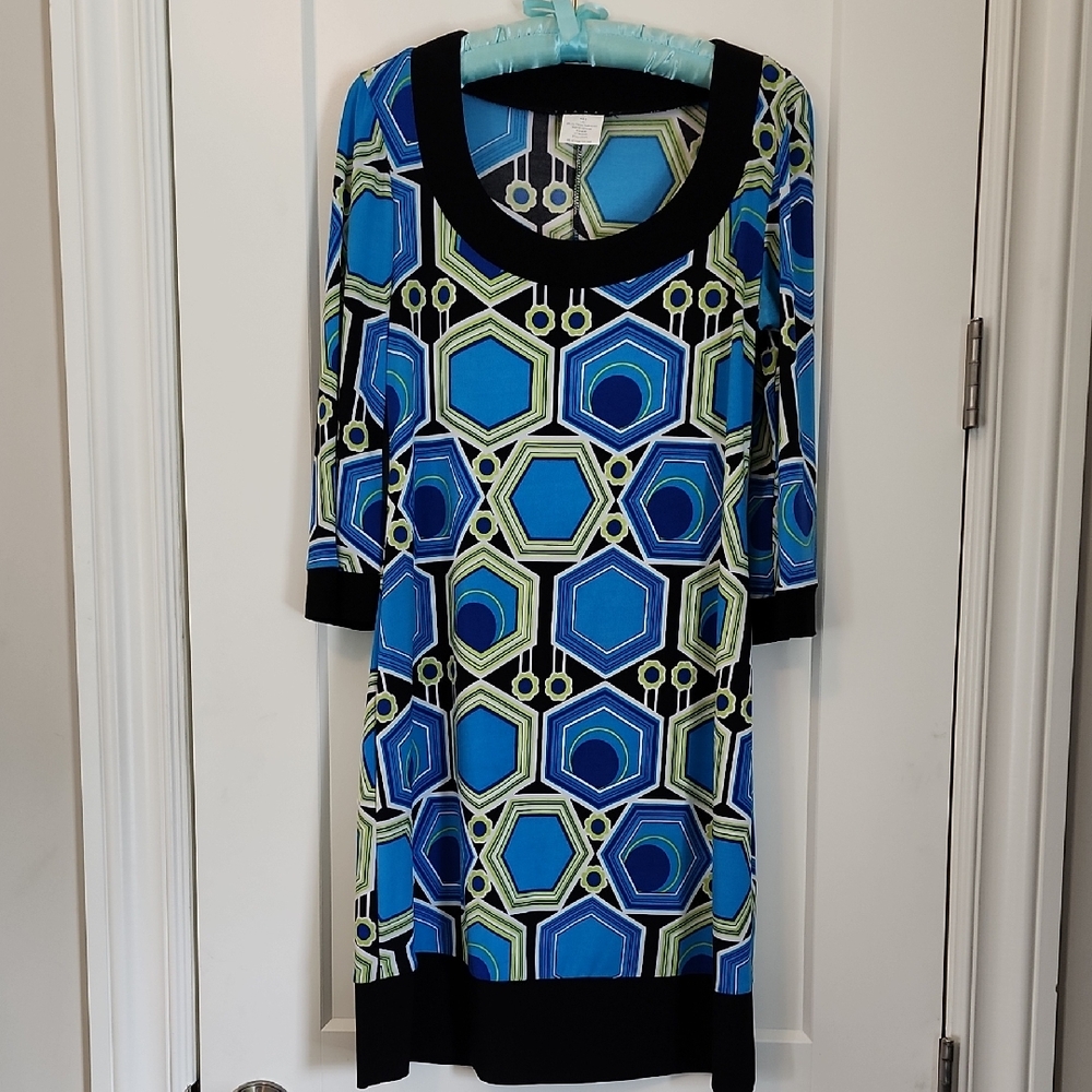 Tiana B. Geometric Blue and Black Dress